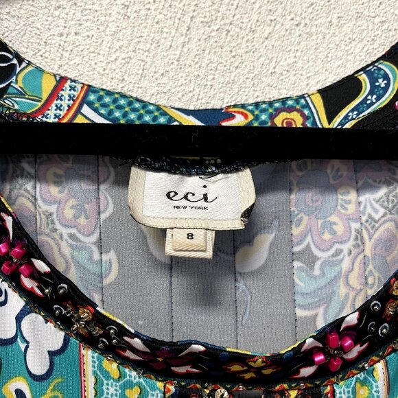 ECI New York Black & Green w/ Beaded Accent Summer Dress sz 8 - Picture 3 of 5